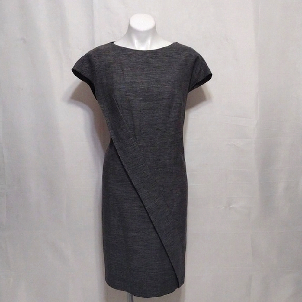 Escada Luxe Wool Blend Sheath Dress EU44 US XL Pleated Front Cap Sleeve Chic